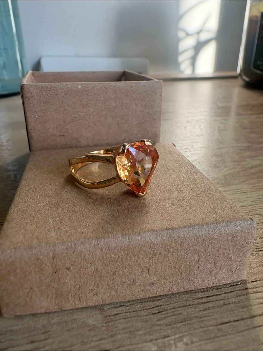 Gold-Tone Heart Ring with Orange Crystal